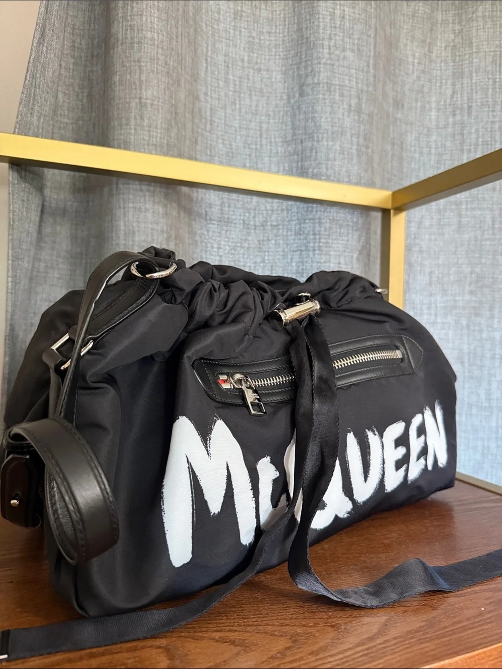 Alexander McQueen Black Graffiti Logo Drawstring Duffel